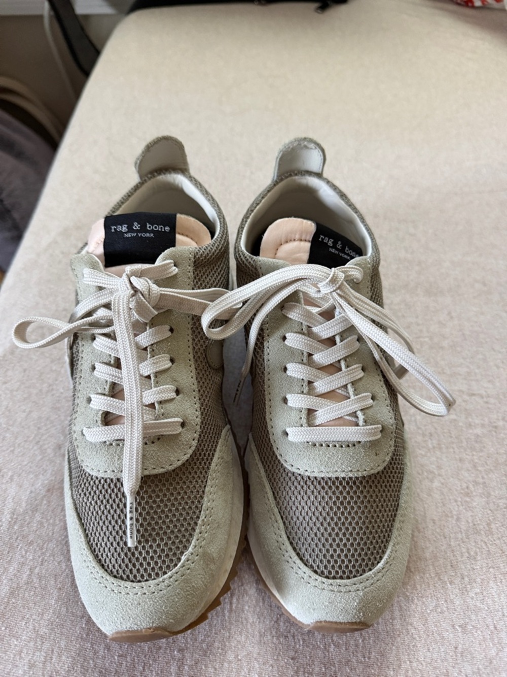 rag & bone Olive Suede and Mesh Low-Top Sneakers
